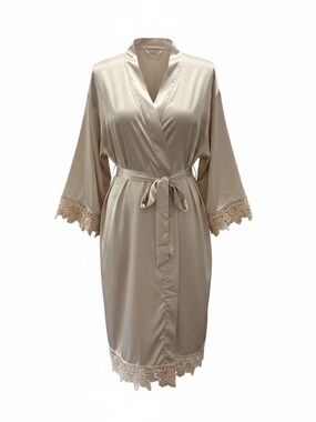 Mother of the Bride Satin Robe with Lace Trim Champagne/Blush Gently used once